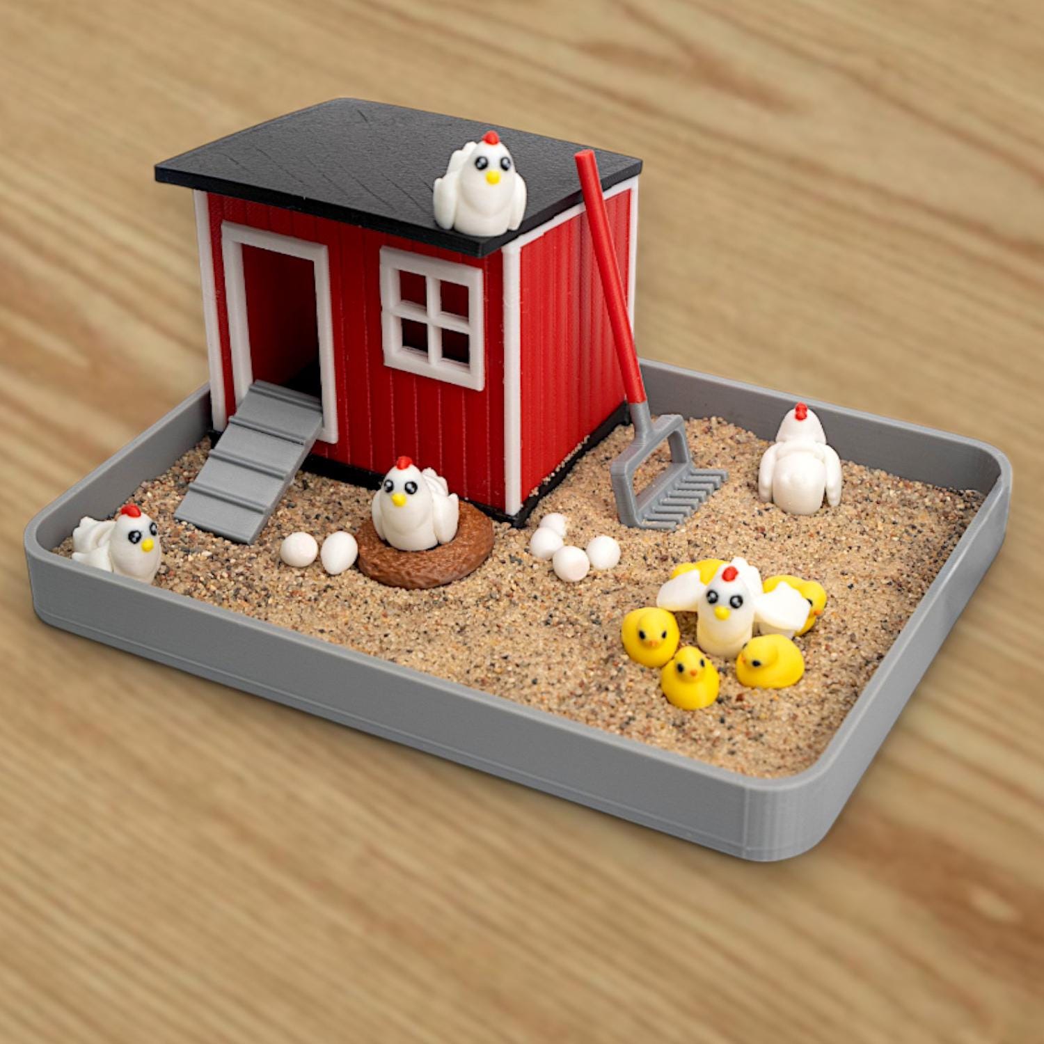 Chicken Zen Garden - Fidget Sandbox Toy - Cubicle Decor - Mini Farmhouse Figurines - Fathers Day - Sensory Therapy Desk Pet