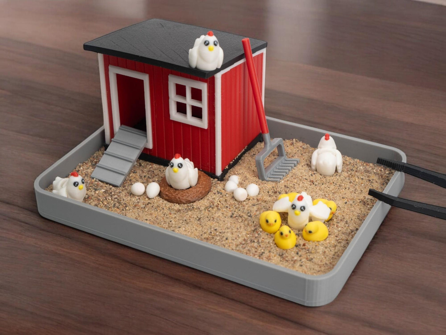 Chicken Zen Garden - Fidget Sandbox Toy - Cubicle Decor - Mini Farmhouse Figurines - Fathers Day - Sensory Therapy Desk Pet