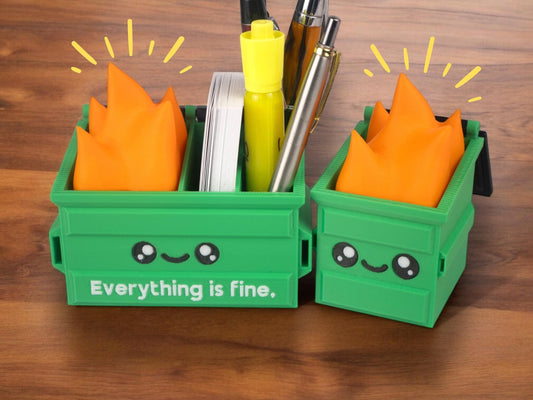 Garbage Fire Desk Organizer - Cute Business Card Holder - Funny Cubicle Decor - Office Pen Holder - Coworker Gag Gifts - LED Garbage Fire