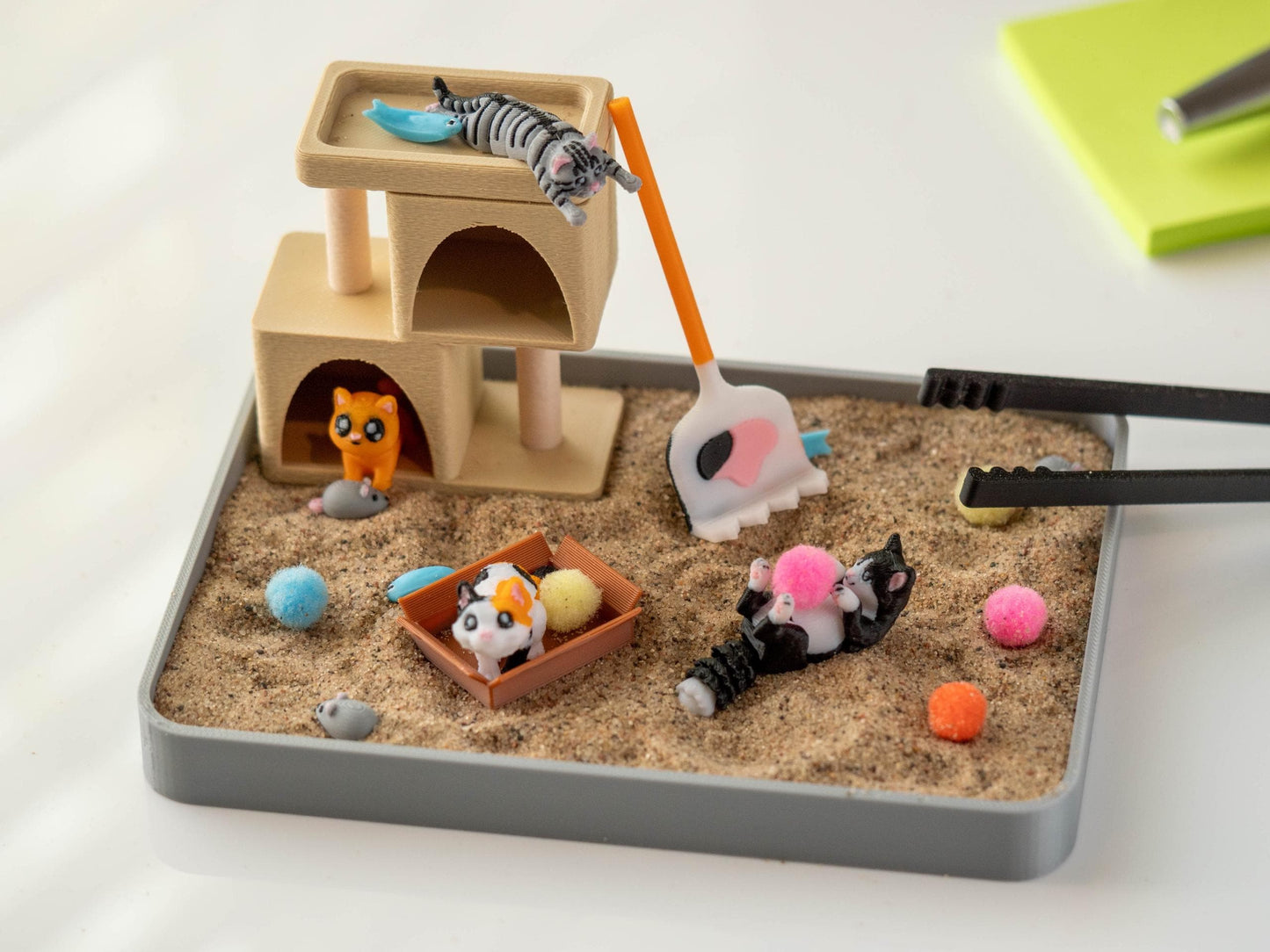 Cat Desk Zen Garden - Cute Cubicle Decor - Coworker Secret Santa Gift - Cat Lovers Gift - Funny White Elephant Gag Gift - Birthday Work Gift