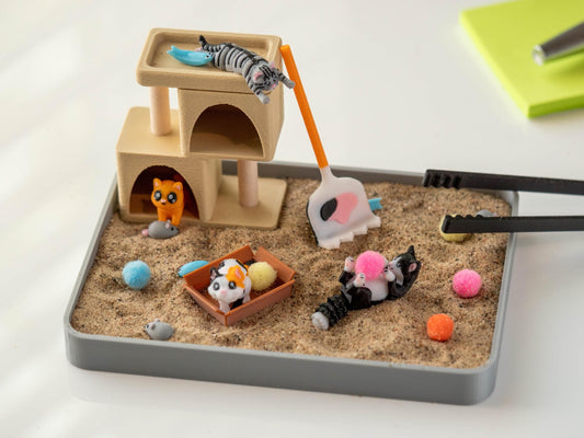 Cat Desk Zen Garden - Cute Cubicle Decor - Coworker Secret Santa Gift - Cat Lovers Gift - Funny White Elephant Gag Gift - Birthday Work Gift
