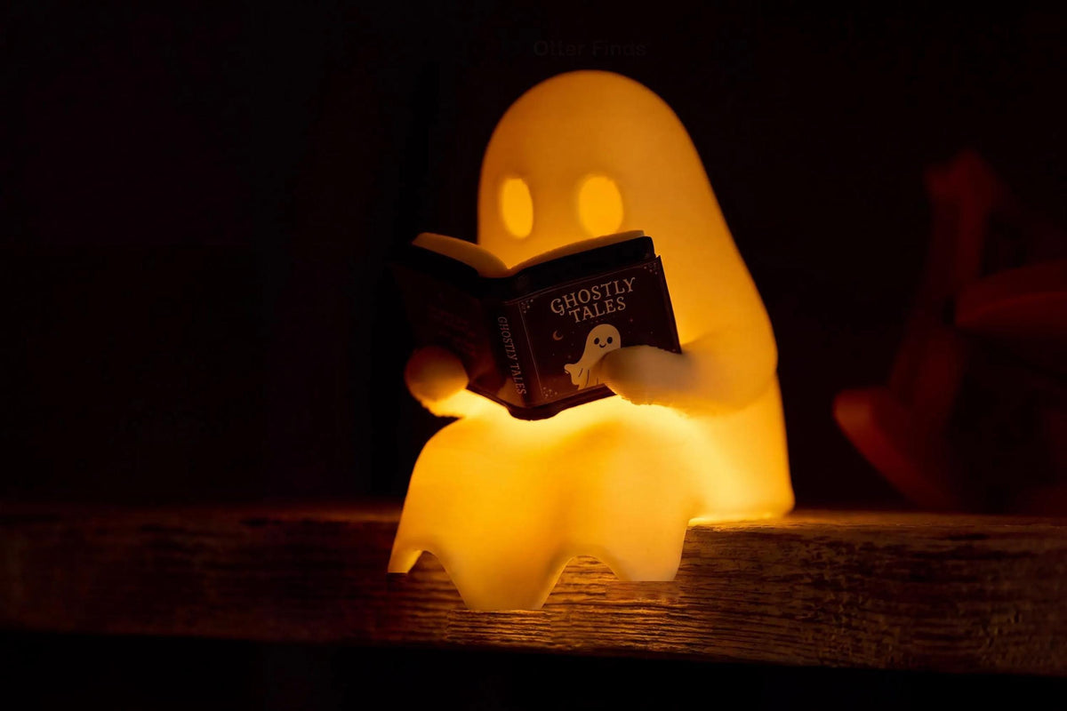 Reading Ghost Shelf Sitter - Glowing Bookshelf Decor - Cute Book Lover Gift - Halloween Ornament - Reading Nook & Library Decor
