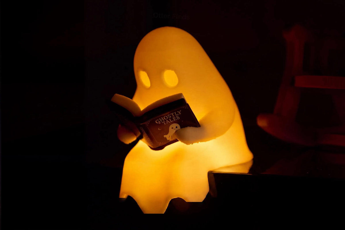 Reading Ghost Shelf Sitter - Glowing Bookshelf Decor - Cute Book Lover Gift - Halloween Ornament - Reading Nook & Library Decor
