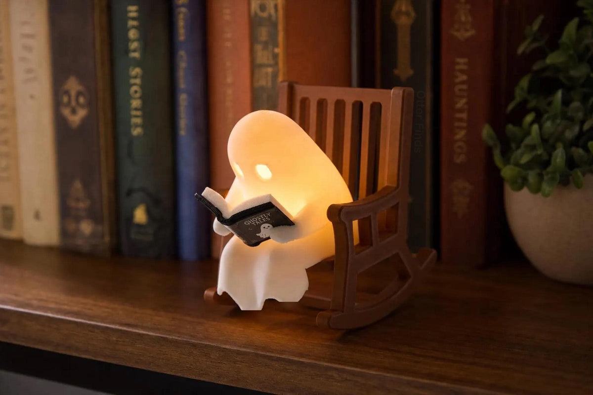 Reading Ghost Shelf Sitter - Glowing Bookshelf Decor - Cute Book Lover Gift - Halloween Ornament - Reading Nook & Library Decor