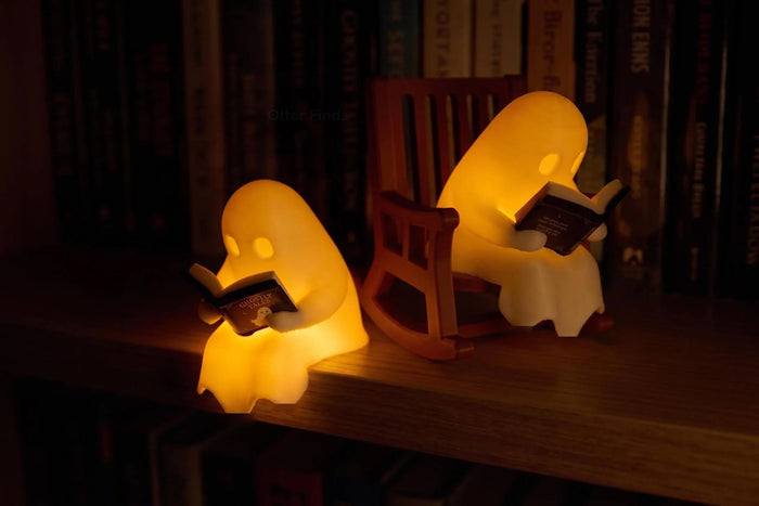 Reading Ghost Shelf Sitter - Glowing Bookshelf Decor - Cute Book Lover Gift - Halloween Ornament - Reading Nook & Library Decor