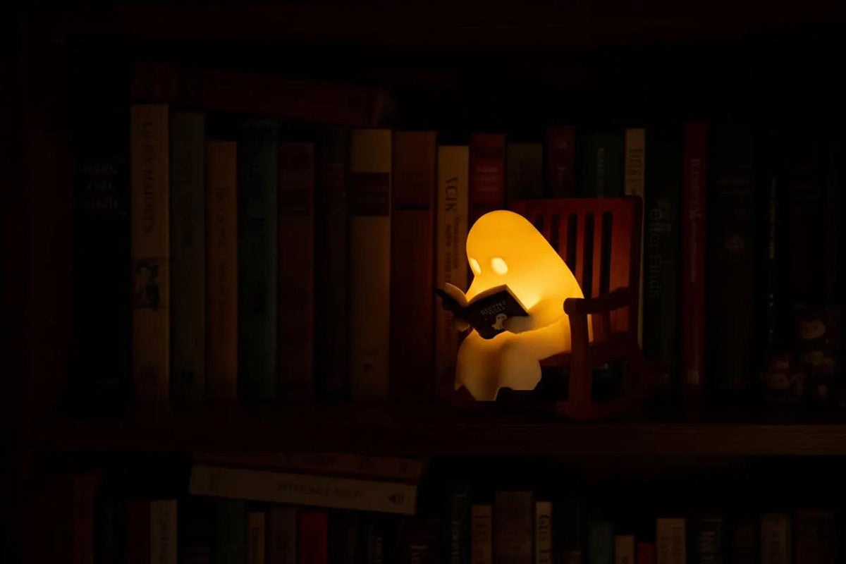 Reading Ghost Shelf Sitter - Glowing Bookshelf Decor - Cute Book Lover Gift - Halloween Ornament - Reading Nook & Library Decor