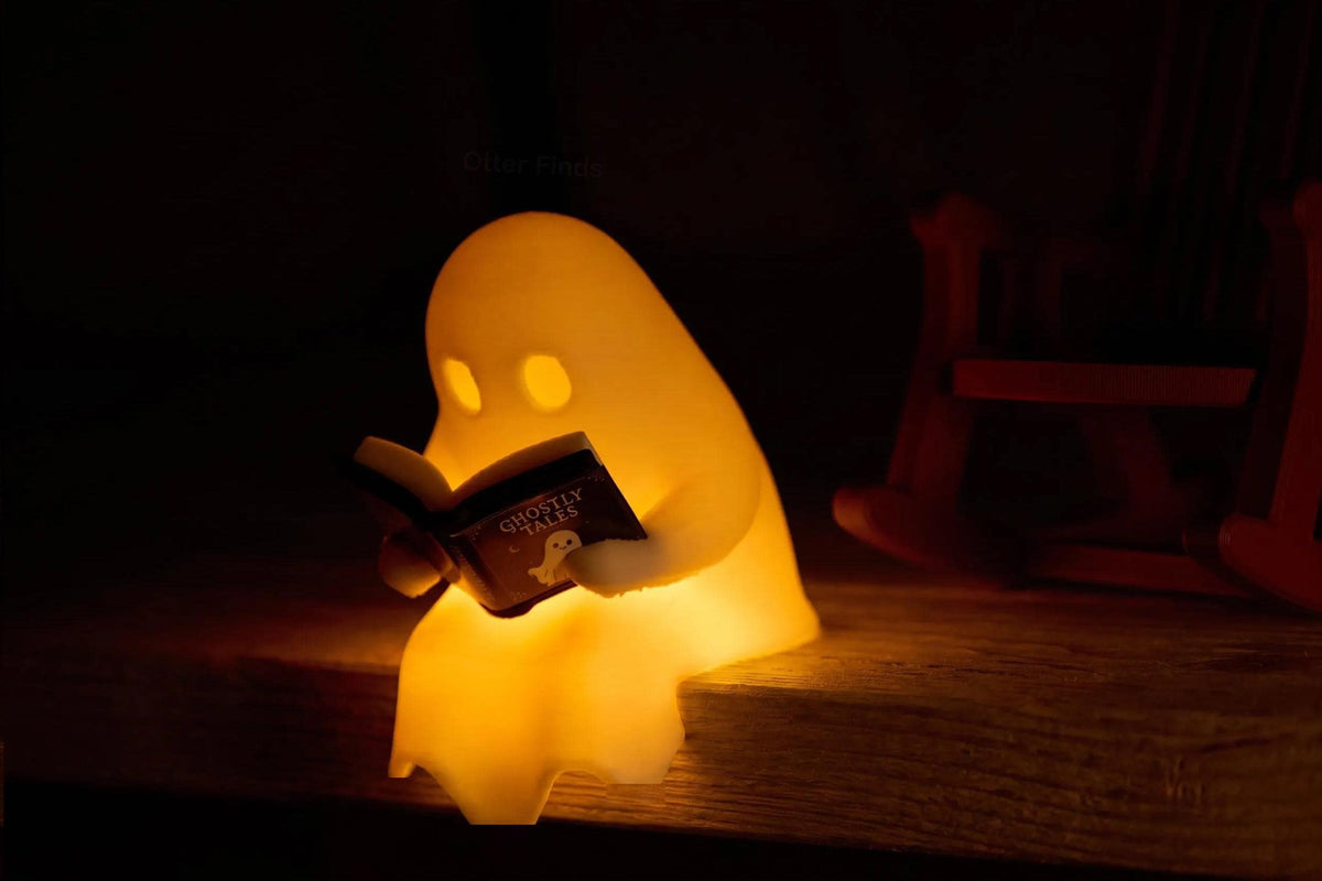 Reading Ghost Shelf Sitter - Glowing Bookshelf Decor - Cute Book Lover Gift - Halloween Ornament - Reading Nook & Library Decor