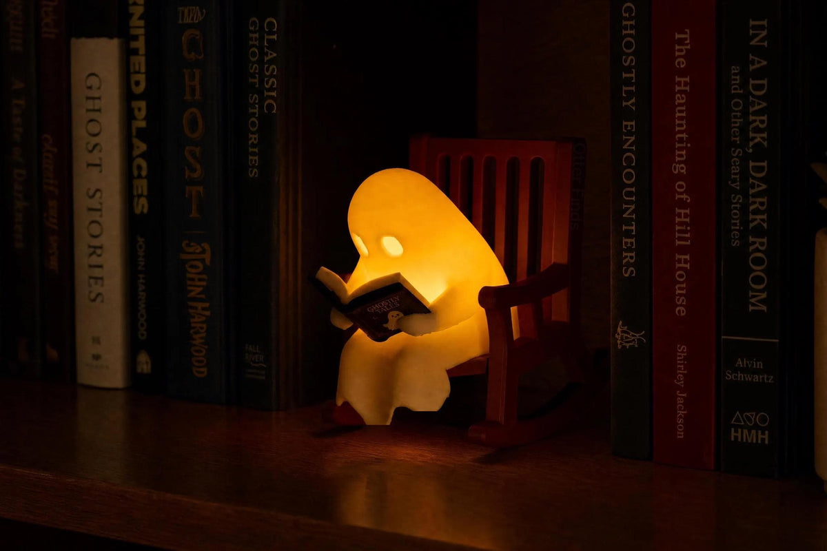 Reading Ghost Shelf Sitter - Glowing Bookshelf Decor - Cute Book Lover Gift - Halloween Ornament - Reading Nook & Library Decor