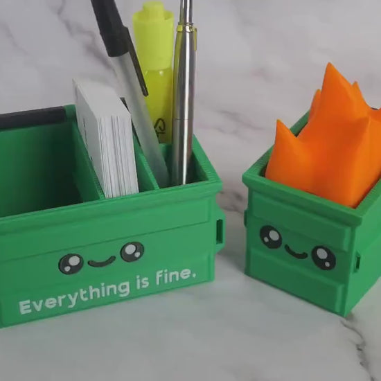 Garbage Fire Desk Organizer - Cute Business Card Holder - Funny Cubicle Decor - Office Pen Holder - Coworker Gag Gifts - LED Garbage Fire