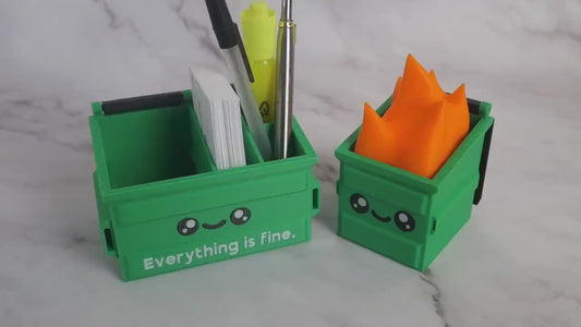 Garbage Fire Desk Organizer - Cute Business Card Holder - Funny Cubicle Decor - Office Pen Holder - Coworker Gag Gifts - LED Garbage Fire