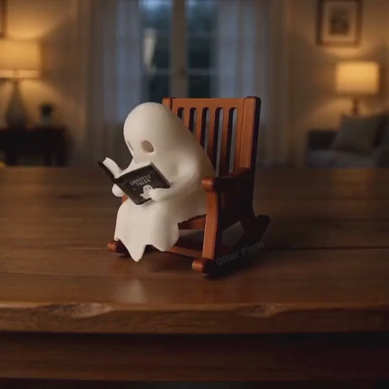 Reading Ghost Shelf Sitter - Glowing Bookshelf Decor - Cute Book Lover Gift - Halloween Ornament - Reading Nook & Library Decor