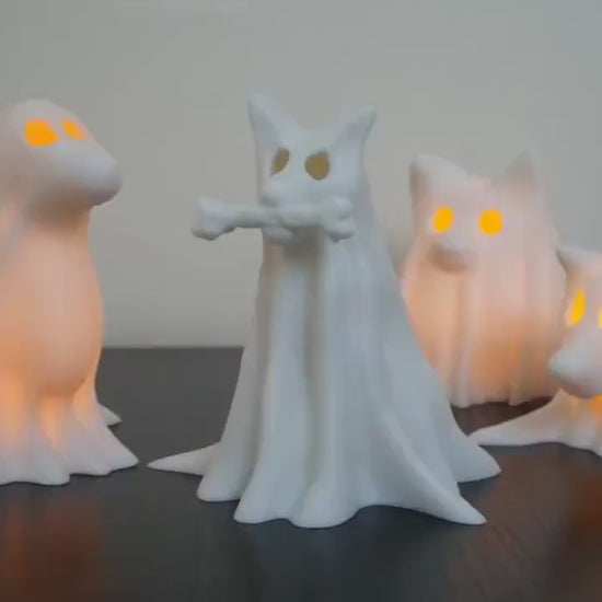 Ghost Dogs with LED Tea Lights - Halloween Home Decor - Gifts for Dog Lovers - Office Desk Autumn Decor - 3D Printed Ghost Pet Night Light