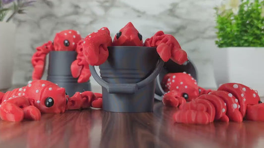Lobster Fidget Toy with Bucket - Articulated 3D Print - Stress Relief for Adults and Kids - Unique Desk Toy - Flexible Sensory Animal