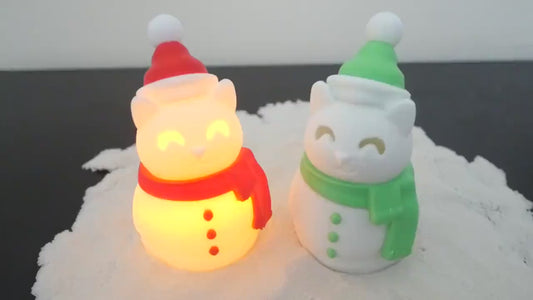 Cat Snowman with LED Tea Light - Christmas Home Decor - Gifts for Cat Lovers - Office Desk Winter Decor - Holiday Pet Night Light